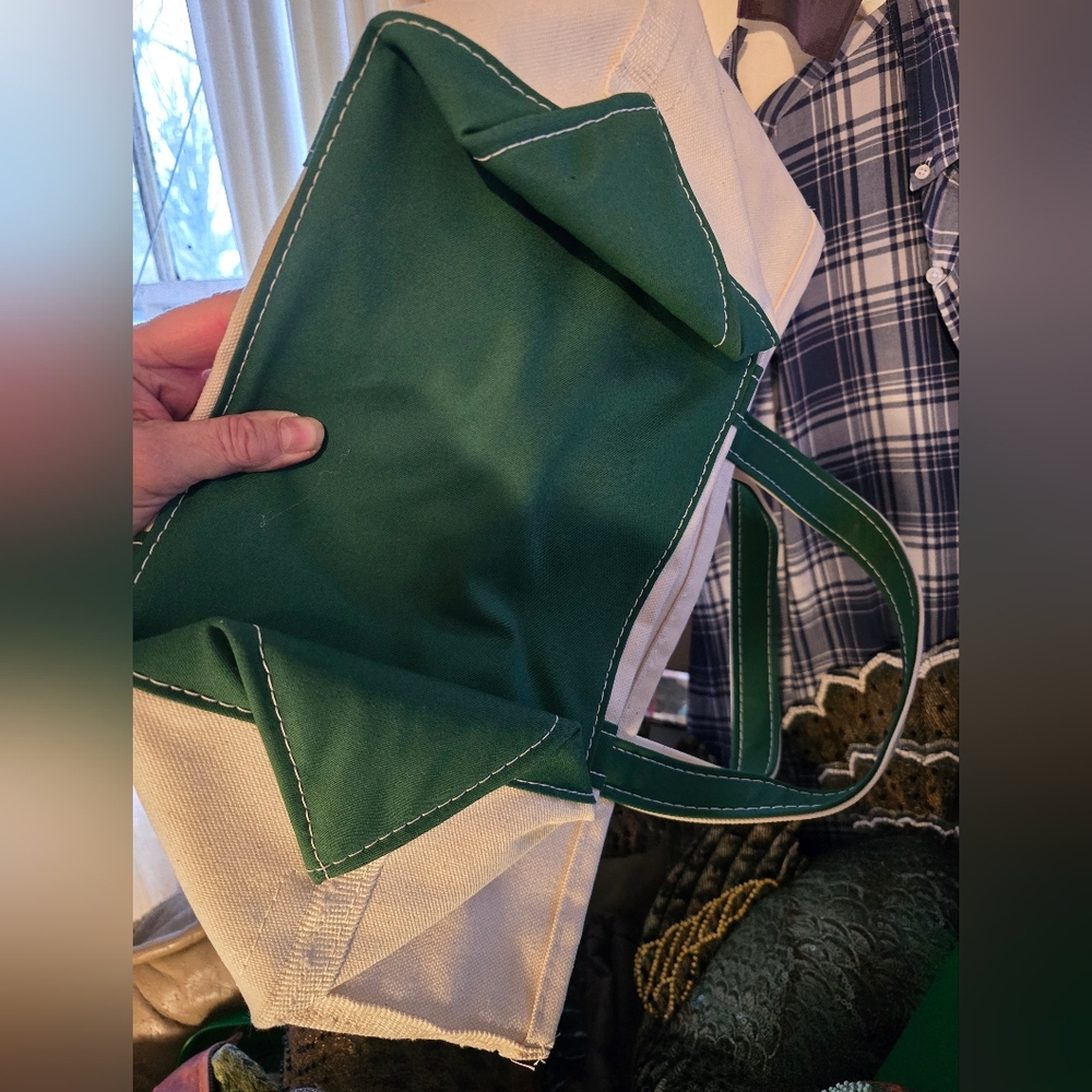 L.L. Bean Canvas Medium Boat Tote Bag "Ho Ho Ho" Custom Mono Green + White USA - Picture 6 of 6